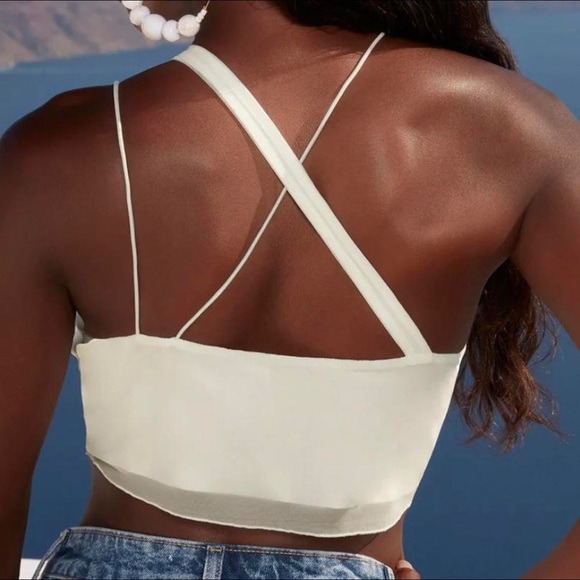 Oh Polly White Asymmetrical Halter Crop Top Cutout Y2K Style - Picture 3 of 9